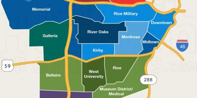 Zemljevid Houston soseskah
