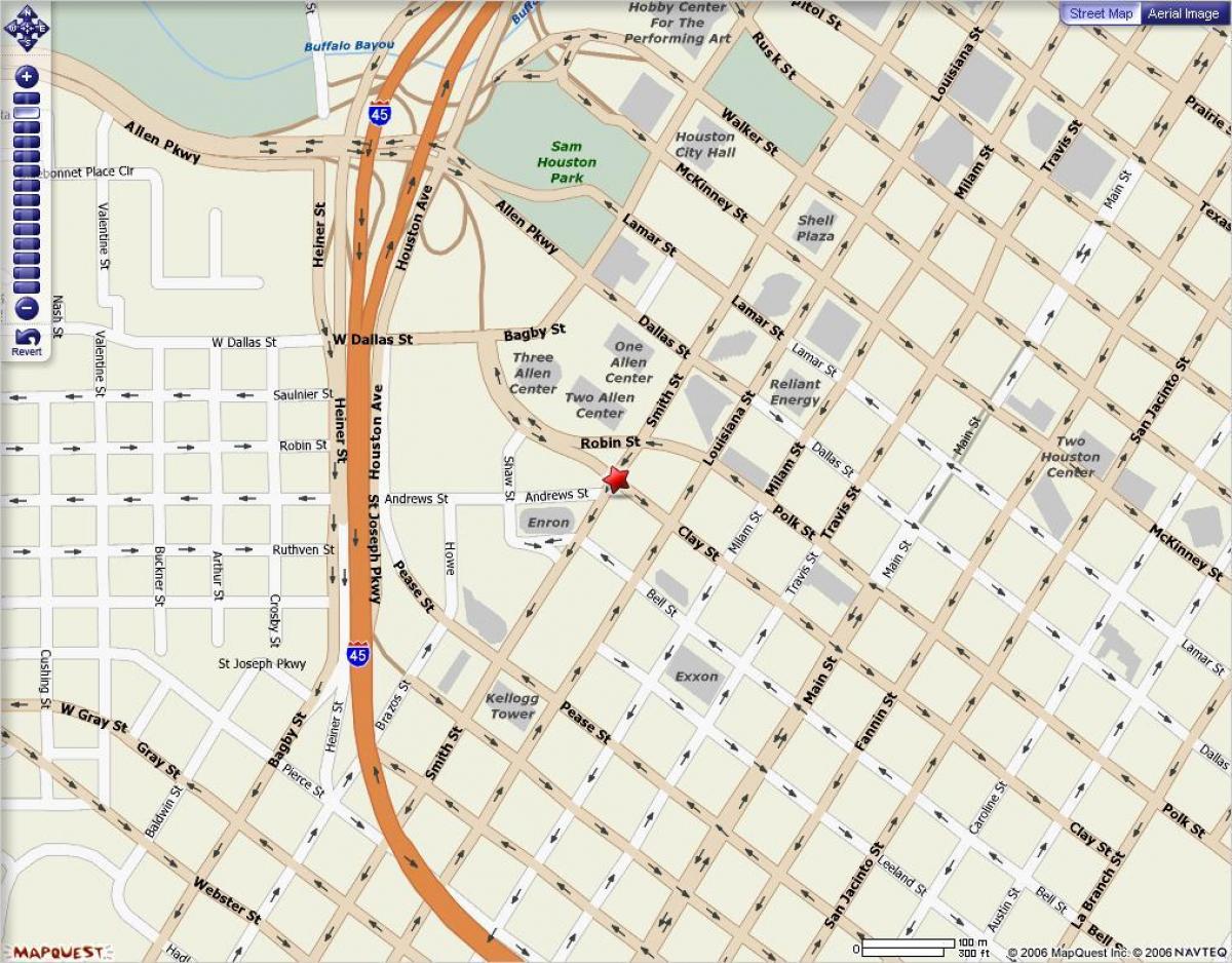 zemljevid centru Houston