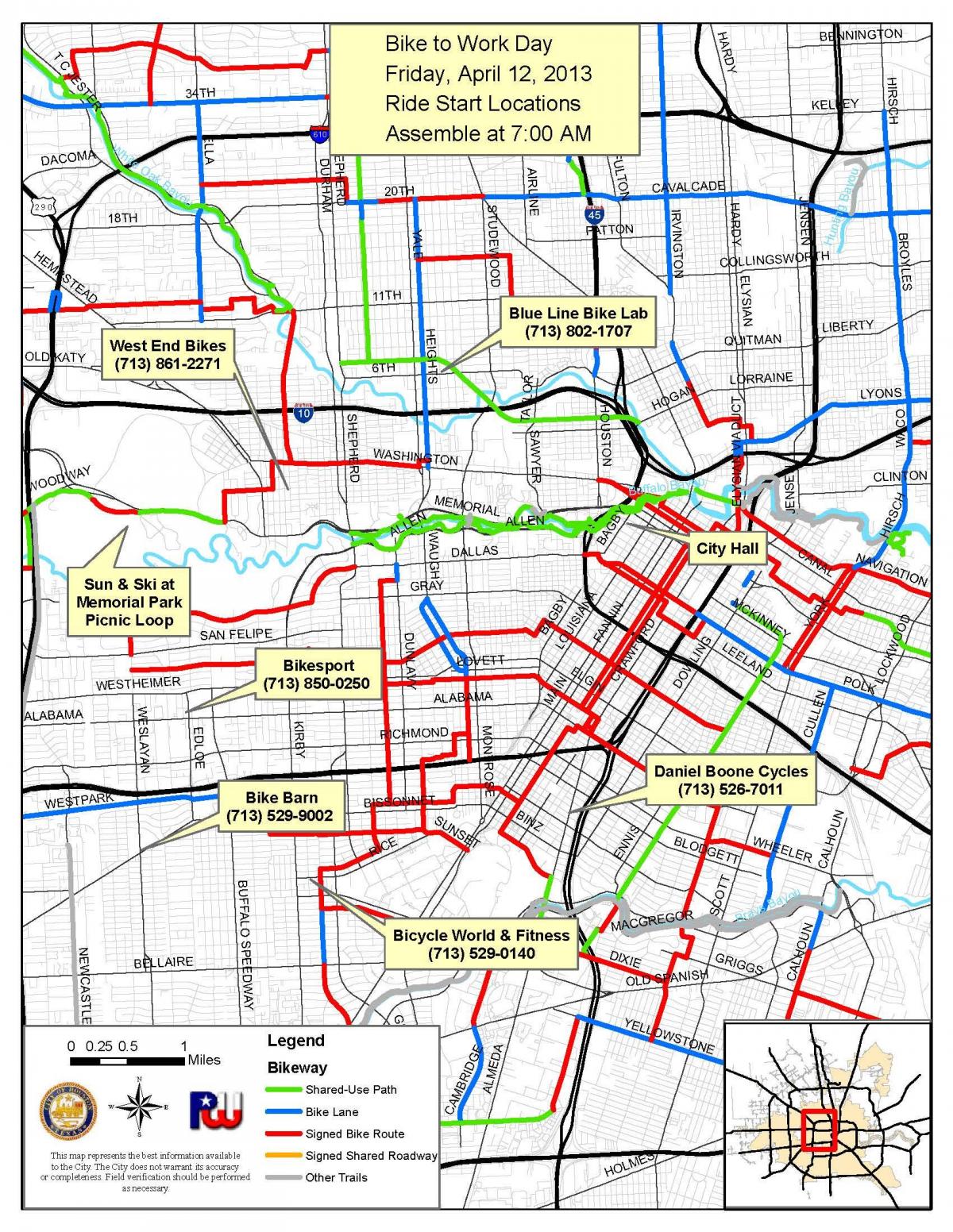 kolesarske poti Houston zemljevid