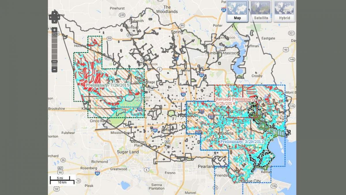 zemljevid poplave v Houston