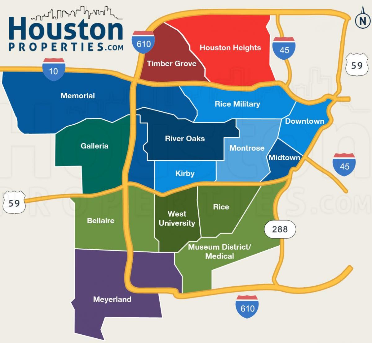 zemljevid Houston soseskah