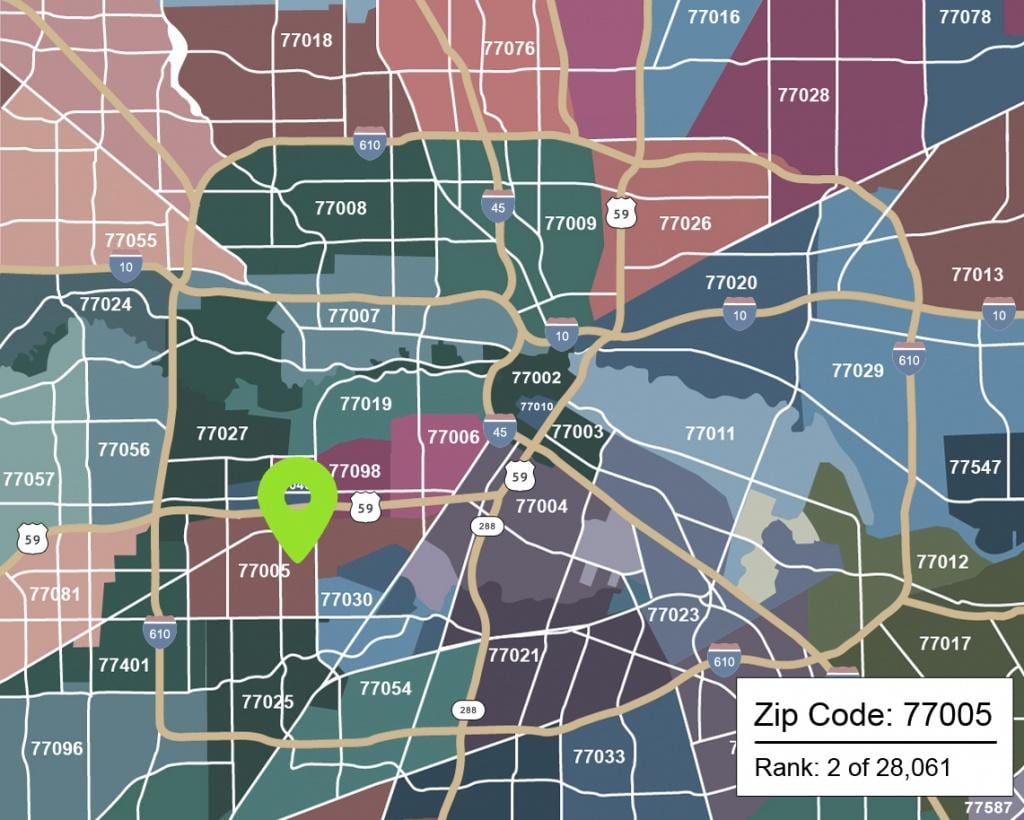 Houston zemljevid z zip kode