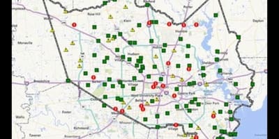 Zemljevid poplavljena območja v Houston